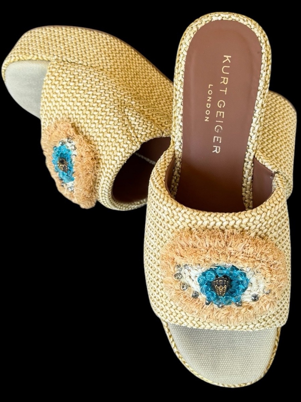 Kurt Geiger Raffia Kensington Eye Platform Wedge Sandals  Size 38.5 / US 8